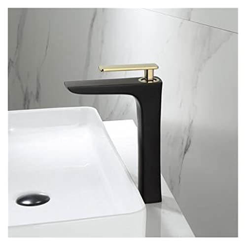 Robinet de lavabo en laiton noir et or anti-fuite pour vasque à poser