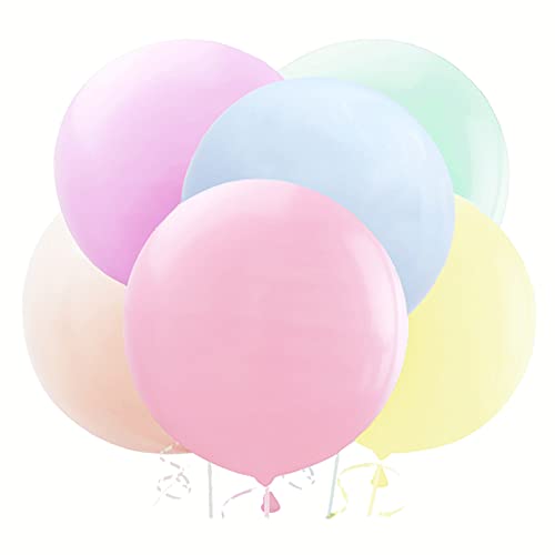 6pcs Large Pastel Balloons 36 Inch Big Pastel Balloons Assorted Colors Giant Latex Round Macaron Balloons for Birthday Wedding Baby Shower Event Decorations