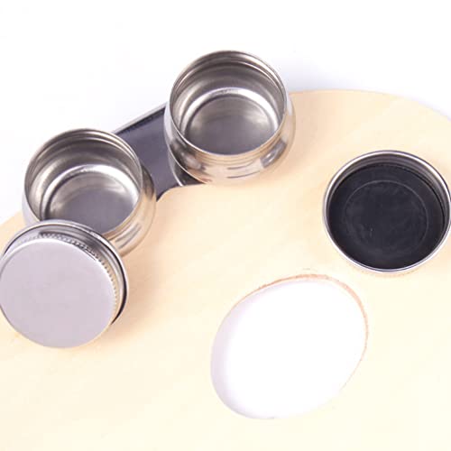 1Pc Stainless Steel Oil Painting Palette Cup 2 Dipper Large Mouth Oil Paint Pot Container Leakproof Oil Paint Container Cup With Lid And Clip Turpentine Solvent Tins For Drawing Art Suppllies #TOP4