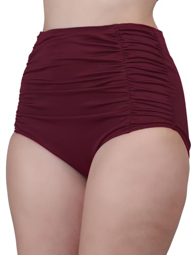 Image of High Waisted Swimsuit Bottom Tummy Control Ruched Bikini Bottom Vintage Bathing Swim Shorts for Women