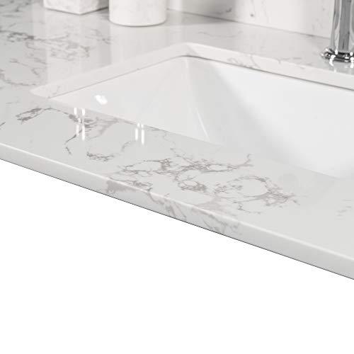 43"X22" Bathroom Stone Vanity Top Engineered Stone Carrara White Marble Color With Rectangle Undermount Ceramic Sink And Single Faucet Hole With Back Splash #TOP6
