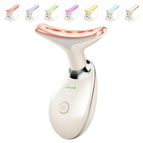 ELISHINE 7 Color Face and Neck Massager Light Therapy, Red Light Based Facial Massager for Skin Care, Firming, Smoothing (White)