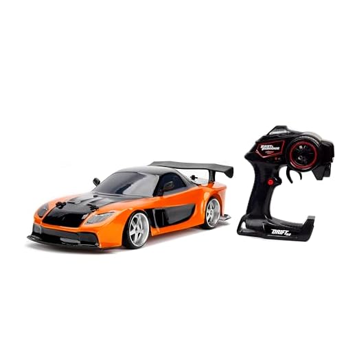 Jada Toys Fast & Furious Han’s Mazda RX-7 Drift RC Car, 1: 10 Scale 2.4Ghz Remote Control Orange & Black, Ready to Run, USB Charging (Standard) (99700)