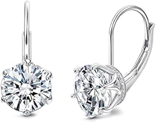 Sllaiss S925 Zirconia Leverback Earrings Sterling Silver Cubic Zirconia Hoop Earrings for Women Round-Cut CZ Leverback Hoop Earrings 8MM Austrian Zirconia Earrings Valentine's Day Jewellery Gift