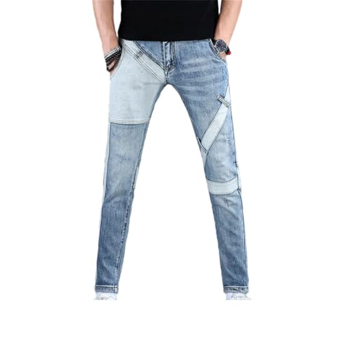Men's Street Stitching Jeans Slim Fit Skinny Cool Casual Motorcycle Trousers