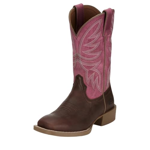 Justin Boot Company Womens Brown Water Buffalo Vamp 11In Pink Buffalo Top Cowgirl Boot