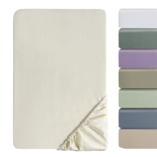 SOULFUL Satin Spannbettlaken 180x200cm Baumwolle, 100% Langstapelige Baumwolle Bettlaken Spannbettlaken bis 25cm Matratzenhöhe für Allergiker Geeignet, Oeko-Tex Zertifiziert-Beige