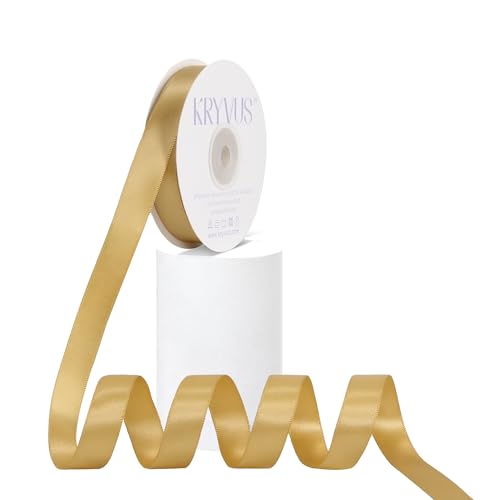 Kryvus Light Gold Satin Ribbon, Double Faced 7/8 Inch X 25 Yards Light Gold Ribbon, Premium Satin Ribbon for Gift Wrapping, Crafts, Hair Bow Making, Sewing, Flower Bouquet, Wedding Party Decor