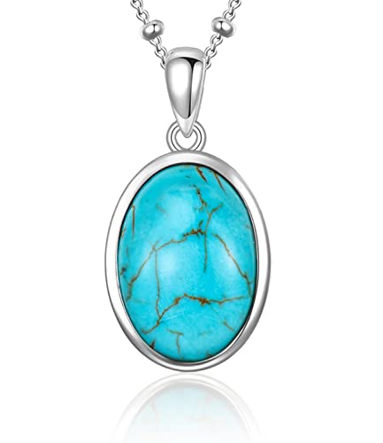 Real Turquoise Necklaces for Women 925 Sterling Silver Oval Genuine Gemstone Pendant Jewelry for Mom Wife Her White Yellow Gold Plated