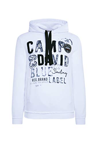 Camp David Herren Hoodie mit Raw Edges und Used Artwork, Opticwhite, 3XL