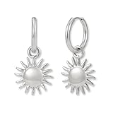 Aros plateados con colgante | Pendientes colgantes con sol de acero inoxidable 316L acabado plata | Pendientes impermeables para mujer (16 mm)
