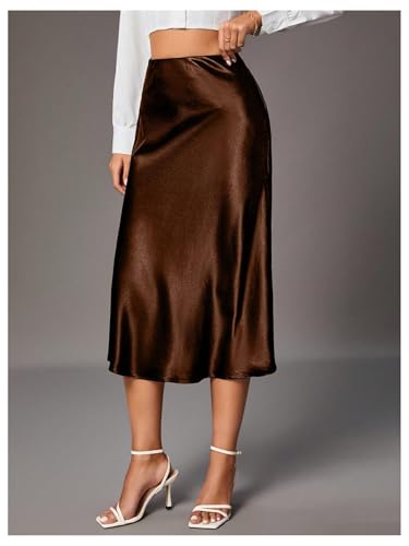 Floerns Women's Elegant High Waist Midi Skirt Satin Fishtail Hem Business Casual Skirts3