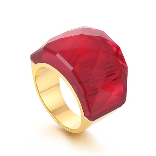 Crystal Glass Stainless Steel Band Ring Gold-Tone Plated Fashion Exaggerated Cubic Zirconia Rings Womens Stunning Large Statement Rhinestone Bands Cocktail Party for Ladies Birthday (Red 9)