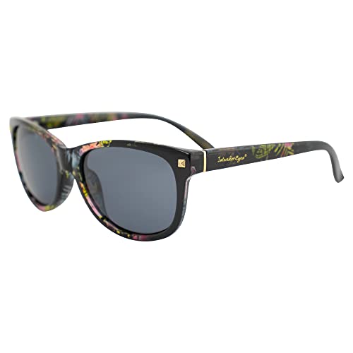Barbados Polarized Sunglasses for Women Black Flower-Printed Frame w/Smoke Lens