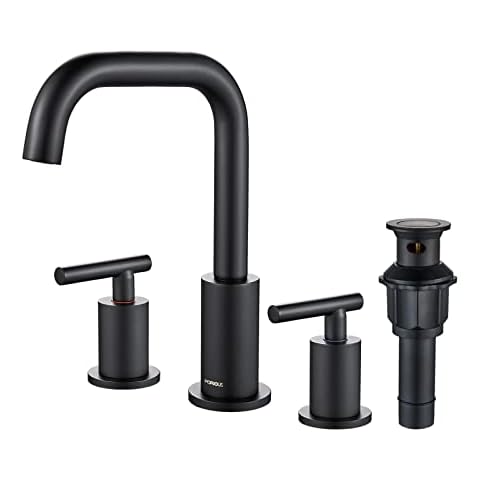 FORIOUS Matte Black Bathroom Faucet, 2 Handle 8 Inch Widespread Bathroom Faucet 3 Hole, Black Bathroom Sink Faucet with cUPC Water Supply Lines and Pop Up Drain Cover