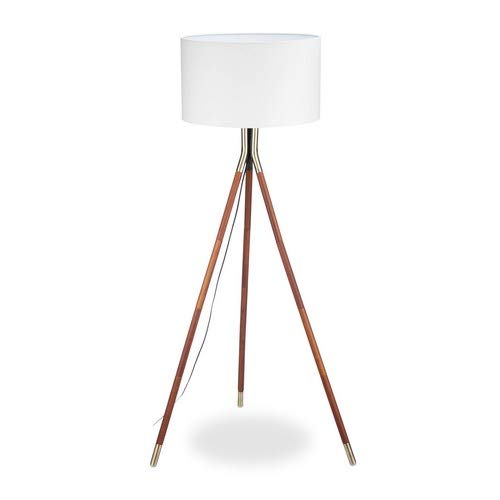 Lampe sur pied 3 pieds lampe de salon abat-jour 48 cm Ø 150 cm cadre laiton design moderne retro, blanc/marron