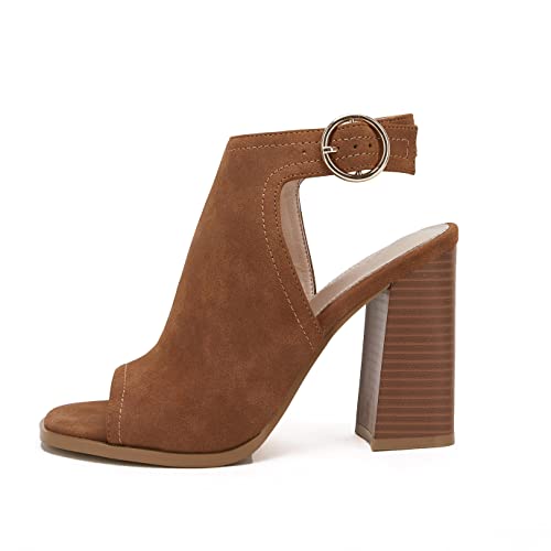 Image of Ermonn Women's Open Peep Toe Sandals Chunky Block High Heel Cutout Booties