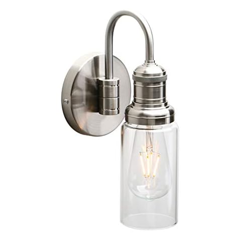 Yosoan Lighting Modern Vintage Industrial Globe Sconce Wall Light Fitting with Long Clear Glass Lampshade, for Office Home Kitchen Living Room Bedroom Loft Bar (Brushed) Cover