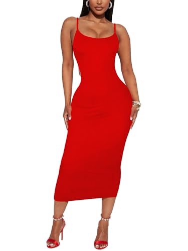 Image of Women's Midi Bodycon Tight Dress - Spaghetti Strap Summer Casual Leopard Cheeath Print Club Party Long Fitted Slip Dresses