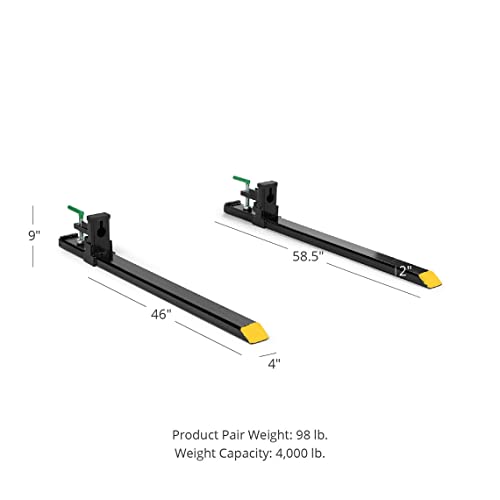 Titan Attachments Medium-Duty 46" Clamp-On Pallet Forks Rated 4,000 Lb Loader Or Skid Steer Easy To Install, Tractor Forks For Bucket #TOP1