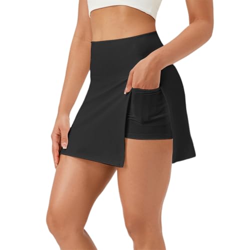Generisch 2026 Verano Mujer Yoga Pantalones Cortos Falda con Bolsillos Laterales Falda Pantalones de Tenis, Negro , M