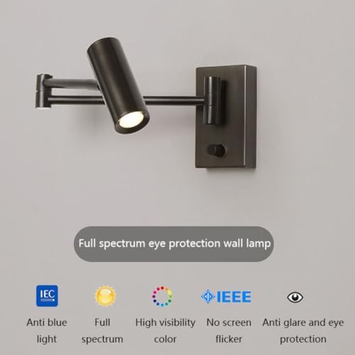 Image of Modern Wall Spotlight with Adjustable Rocker Arm and Built-in Switch Wall Fixture for Bedside-Warm White|Black