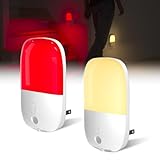 Klarlight 670nm Red LED Night Light for Sleep, Warm White Nightlight for Kid, Dusk to Dawn Sensor, Auto/On/Off Dimmable Night Lights Plug into Wall for Baby, Bedroom, Hallway, Bathroom, 0.5W(2 Pack)