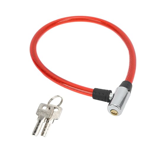 2ft Bike Lock Cable, Steel Wire Lock Cable Wide Application Easy Lock Operation Cable Lock Bicycle Mounting Bracket for Bike Motorcycle Gate Straight Cable Locks with Keys Security Anti-theft(red)