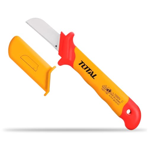 TOTAL - Cuchillo de Electricista - Aislado - Certificado VDE - Ideal para Electricistas y Proyectos Eléctricos - Medida: 50 x 180 mm