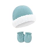 Mütze und Fäustlinge aus Baumwoll Polyester Mischgewebe für Neugeborene mit passenden Handschuhen sorgen für sichere Wärme Winter Winter Fleece und Handschuhe für Neugeborene für Wärme Bequeme aus