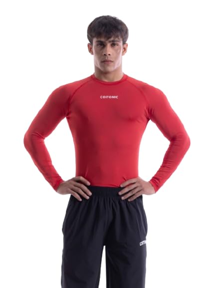 Image of COITONIC Men's Full Sleeve Compression T-Shirt - Athletic Base Layer for Gym, Sports & Fitness Training