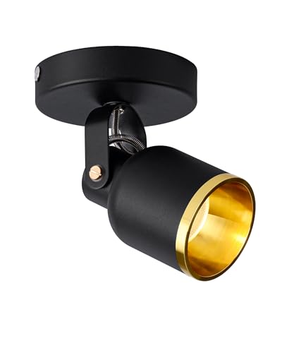 Image of Aisilan Black and Gold LED Dimmable Directional Ceiling Spotlight Indoor Adjustable 180 Degrees Monopoint Spot Light Warm White 3000K 7W for Foyer Hallway Cabinet Showcase Gallery