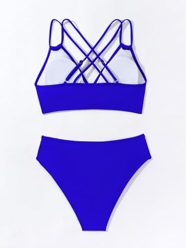 Image of Fanuerg Women's Sexy V Neck Bikini Sets Hollow Out Two Piece Swimsuits Cutout Mid Waist Bathing Suit