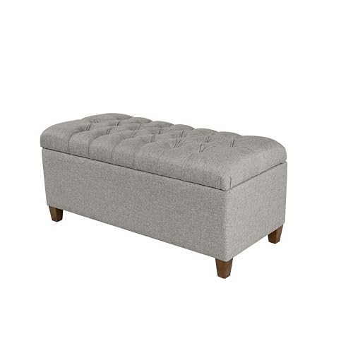 Homepop Home Decor Tufted Ainsley Button Storage Ottoman Bench with Hinged Lid Ottoman Bench with Storage for Living Room & Bedroom, Gray Fabric by HomePop - Image 5