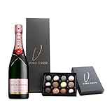 Vino Coco Pink Moët & Chandon Champagne & 12 Luxury Chocolate Truffles Gift Set - Champagne Gift Hamper with Premium Magnetic Gift Box - Luxury Gift for Birthday, Wedding, Anniversary, Congratulations
