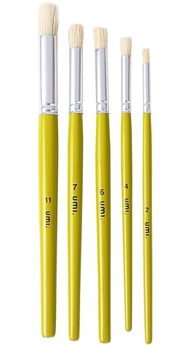 Image of Amazon Brand - Umi 5 Pcs Wooden Stencil Brushes in Hard White Hair for Acrylic Oil Art Painting Stencil Project DIY Crafts