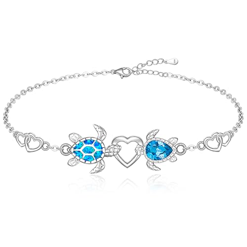 Blue Opal Sea Turtle Bracelet for Women Sea Turtle Gifts Sterling Silver Summer Beach Ocean Mother Daughter