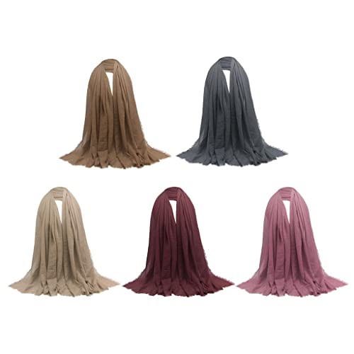 Esquirla Pacote com 5 echarpes femininos macios longos, liso, hijab, lenço de cabeça judaica, lenço