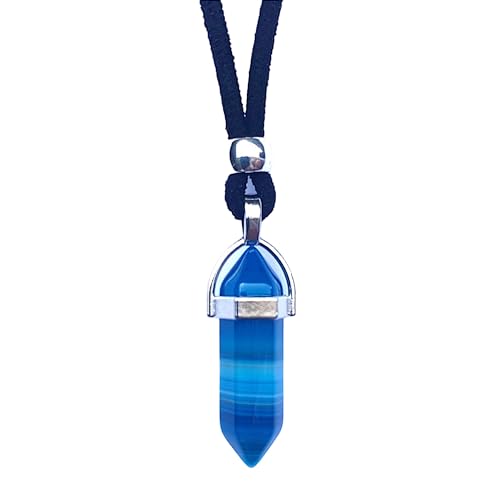 ASTER ALHELÍ - Pendentif Homme et Femme avec Pierre Naturelle – Collier Sautoir Artisanal Fait Main, Bijou en Pierre Naturelle au Style Bohème, Idée Cadeau – ASTER ALHELÍ (Agate bleue)