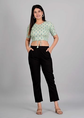 Image of Yash Gallery Women's Cotton Zig-Zag Printed Regular Regular Fit Short Sleeve Blouse