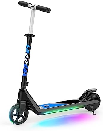 LINGTENG Electric Scooter for Kids Age of 6-9, Kick-Start Boost Scooter with Adjustable Speed and Height, Flash Wheel & Deck Lights