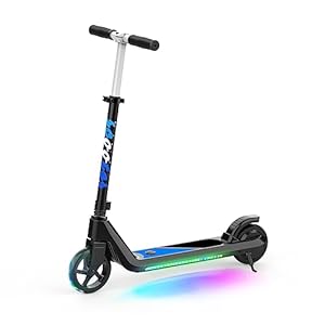 LINGTENG Electric Scooter for Kids Age of 6-10, Kick-Start Boost Kids Scooter with Adjustable Speed and Height, Kids Scooter with Flash Wheel & Deck Lights(Black)