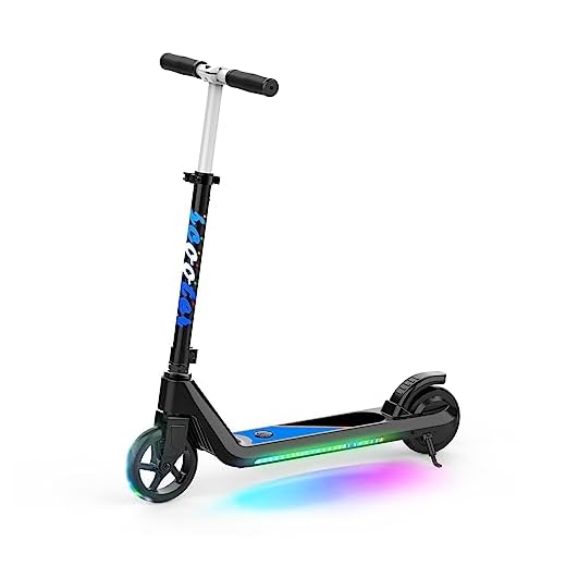 LINGTENG Electric Scooter for Kids Age of 6-10, Up to 6 mph and 80 min Ride Time, Kick-Start Boost Kids Scooter with Adjustable Speed and Height, Kids Scooter with Flash Wheel & Deck Lights（Black）