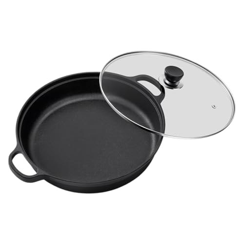 Genérico Sartén Antiadherente Para Plancha - Sartén De Hierro Fundido Para Inducción Con Tapa Transparente - Con Mango Aislante Del Calor Para Tortillas Tortitas Pancakes Bistec Aperitivos