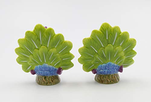 Fine Porcelain Peacock Open Fan Tail Salt & Pepper Shakers Set, 3-1/8" H #TOP4