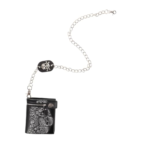 Portefeuille punk cuir avec chaîne Healeved anti-perte pour look sombre homme