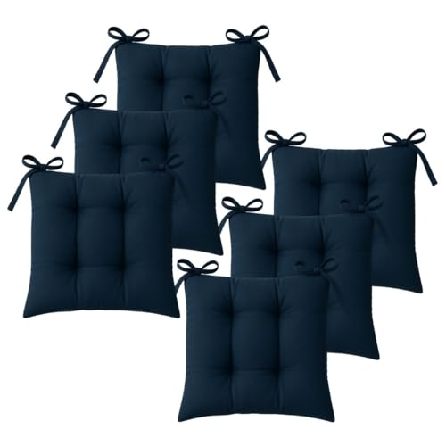 Opiniones de Cojines los 10 mejores. 46 TESSO HOME Set de 6 Cojines Acolchados para Silla de Comedor con Lazos Relleno Ideal Almohadillas para los Asientos Medidas 42 x 42 x 7 cm (6, Marino)