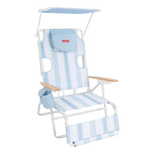 Flamingueo strandstoel – gewatteerd gat voor hoofd en armen – 5 standen – verstelbaar parasol UPF 50+ – rugzakhandgreep – voetsteun en armleuningen – geïsoleerde tas – aluminium en polyester