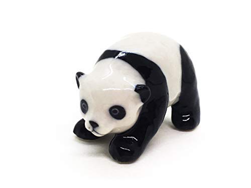 WitnyStore Tiny 1½" Bending Down Panda Figurine - Miniature Hand Made Painted Ceramic Giant Pandas Black White Bear Asian Wildlife Wild Animals Cute Porcelain Decorative Collectible Figure Décor Gifts