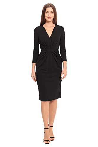 Maggy London Women's Plus Size Notched V-Neck Sophisticated Sheath Dress Event Office Workwear Guest Of, Black #TOP13